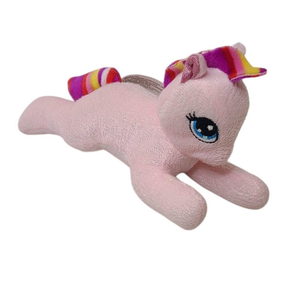 Fuzzy Friends Pink Plush Pony 8" Rainbow Mane Tail Stuffed Toy Greenbrier